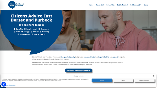 Screenshot of the Citizens Advice In East Dorset And Purbeck Ltd website