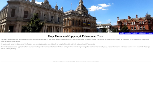Screenshot of the Hope House & Gippeswyk Educational Trust website