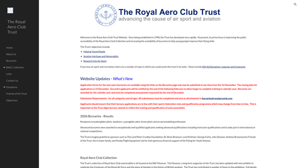 Screenshot of the The Royal Aero Club Trust website