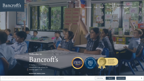 Screenshot of the Bancroft's School website