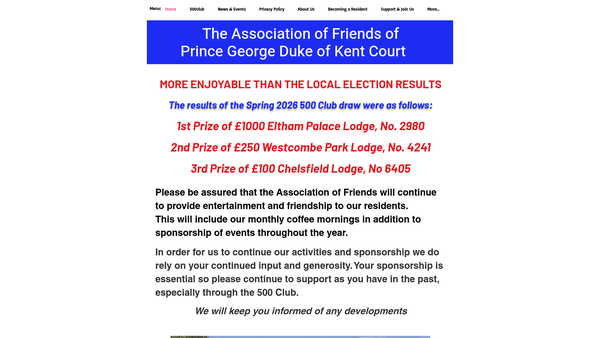 Screenshot of the Association Of Friends Of Prince George Duke Of Kent Court website