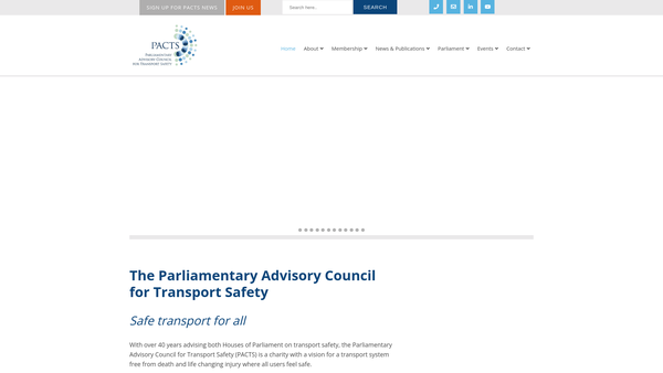 Screenshot of the The Parliamentary Advisory Council For Transport Safety website