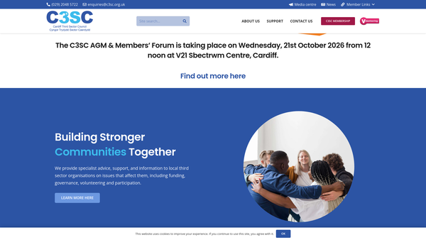 Screenshot of the Cardiff Third Sector Council (C3sc) website