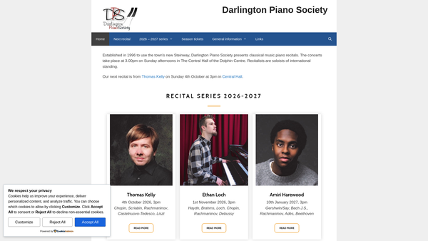 Screenshot of the The Darlington Piano Society website