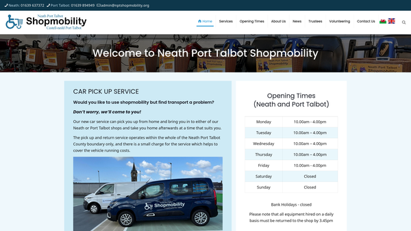 Screenshot of the Neath Port Talbot Shopmobility Scheme website