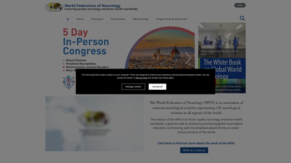 Screenshot of the World Federation Of Neurology website