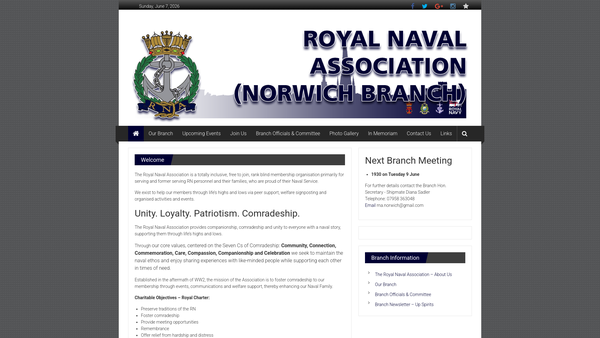 Screenshot of the Royal Naval Association (Norwich Branch) website
