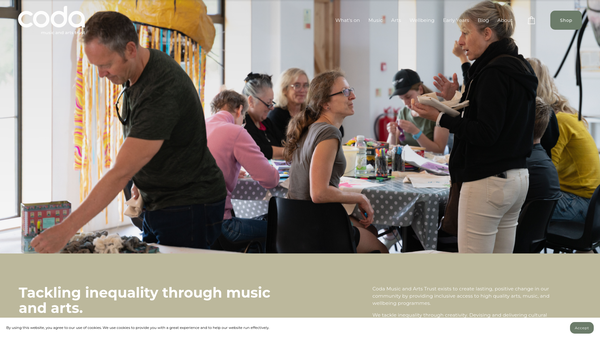 Screenshot of the Coda Music And Arts Trust website