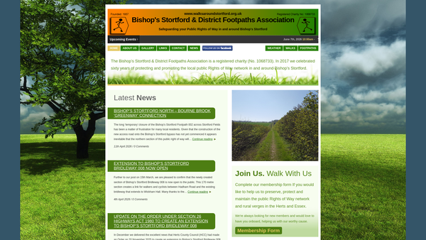 Screenshot of the Bishop's Stortford And District Foothpaths Association website