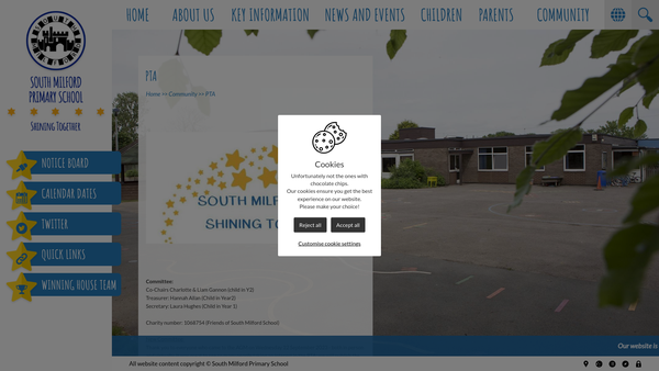 Screenshot of the Friends Of South Milford School website