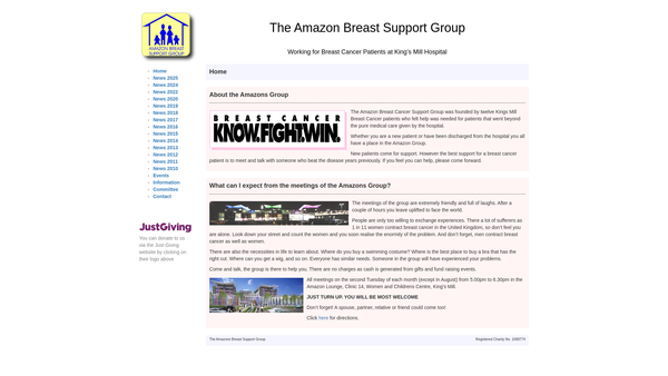 Screenshot of the The Amazons Breast Cancer Support Group website