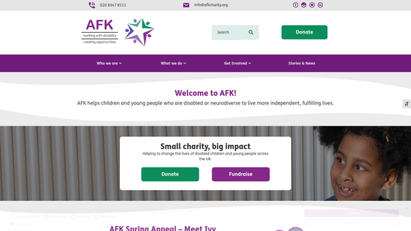 Screenshot of the Action For Kids Charitable Trust website