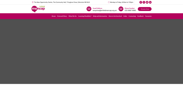Screenshot of the Enfield Mencap website