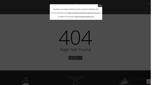Screenshot of the Ermysted's Grammar School Parents' Association website