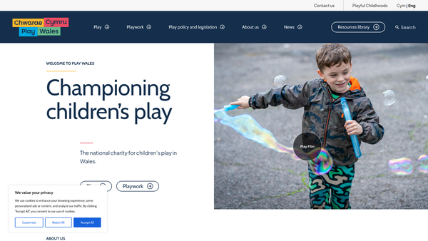 Screenshot of the Play Wales/chwarae Cymru website
