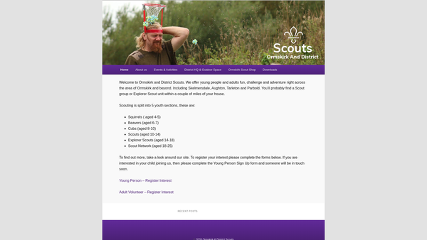 Screenshot of the Ormskirk & District Scouts website