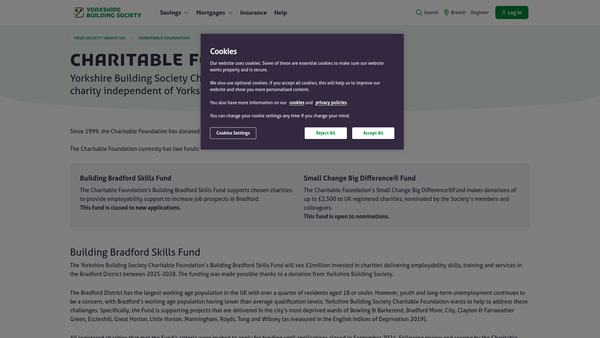 Screenshot of the Yorkshire Building Society Charitable Foundation website