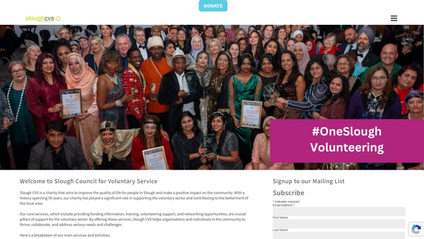 Screenshot of the Slough Council For Voluntary Service website