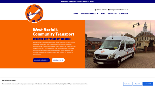 Screenshot of the West Norfolk Community Transport Project website