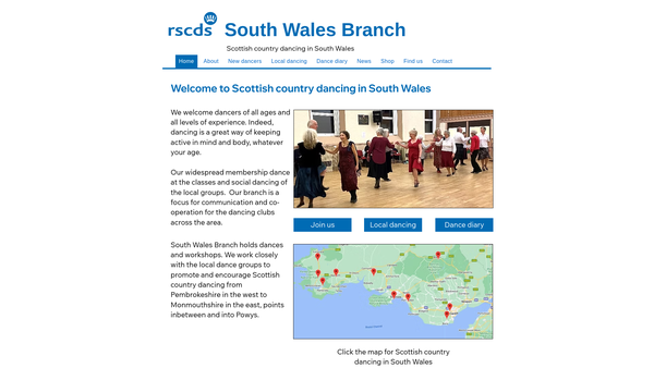 Screenshot of the The Royal Scottish Country Dance Society, South Wales Branch website