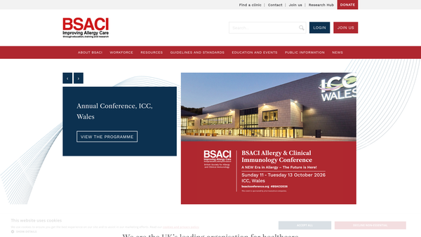 Screenshot of the The British Society For Allergy & Clinical Immunology website