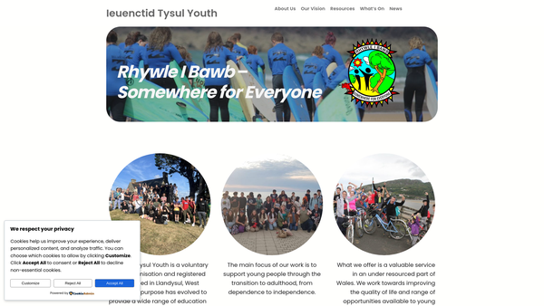 Screenshot of the Ieuenctid Tysul Youth website