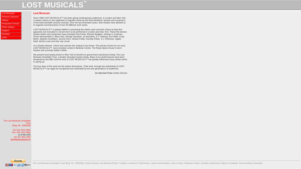 Screenshot of the The Lost Musicals Charitable Trust website