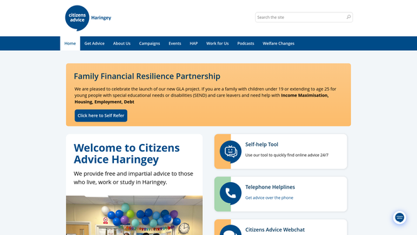 Screenshot of the Haringey Citizens Advice Bureaux website