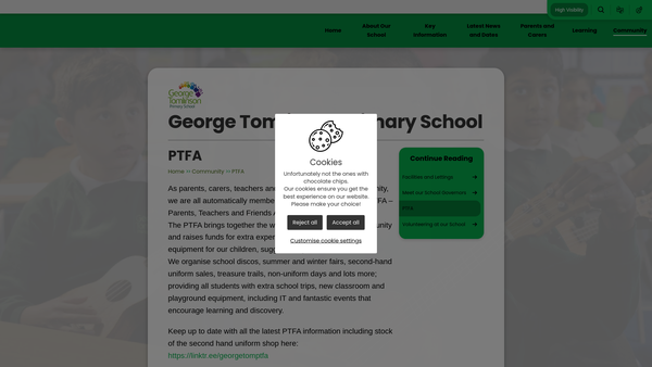 Screenshot of the George Tomlinson Parents, Teachers and Friends Association website