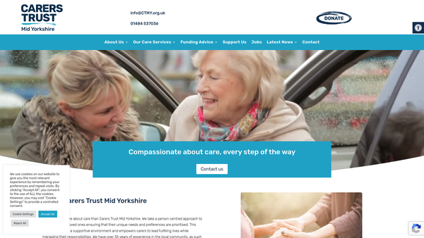 Screenshot of the Carers Trust Mid Yorkshire website