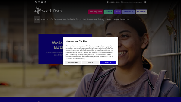 Screenshot of the Bath Mind website
