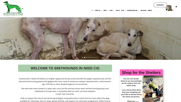 Screenshot of the Greyhounds In Need website