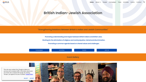 Screenshot of the British Indian and Jewish Association website