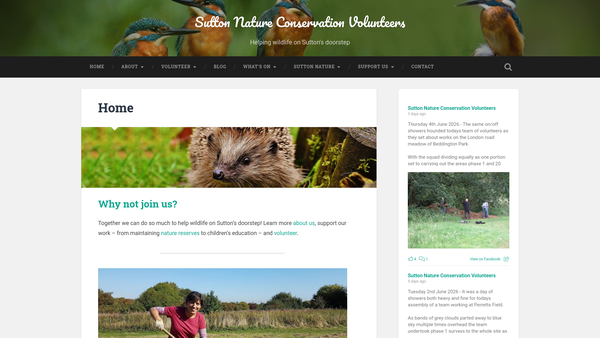 Screenshot of the Sutton Nature Conservation Volunteers website