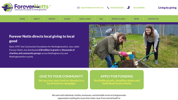 Screenshot of the Nottinghamshire Community Foundation website
