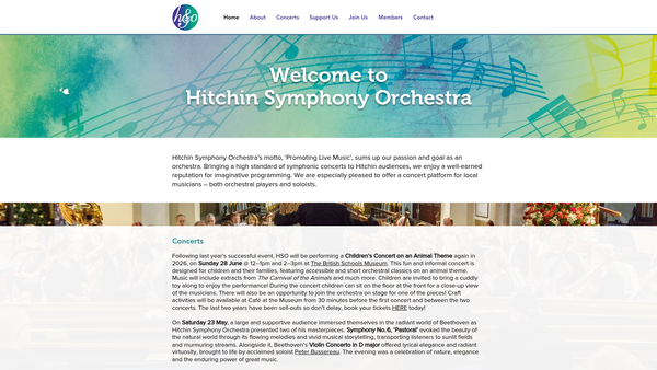Screenshot of the Hitchin Symphony Orchestra website
