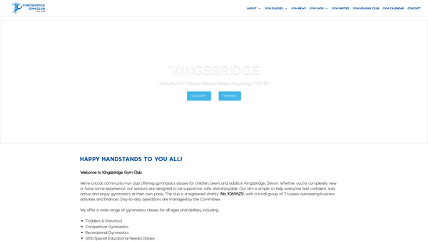 Screenshot of the Kingsbridge Gymnastic Club website