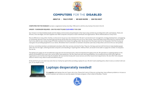 Screenshot of the Computers For The Disabled website