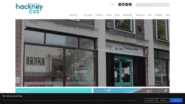 Screenshot of the Hackney Council For Voluntary Service website