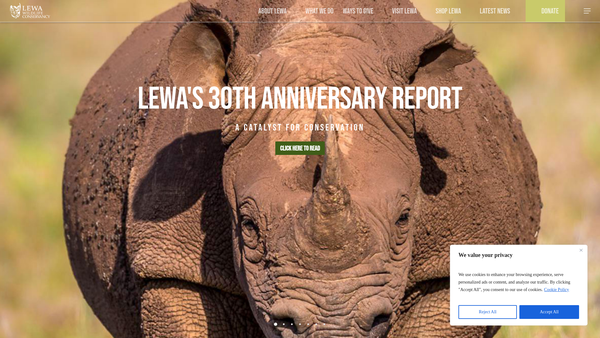 Screenshot of the The Lewa Wildlife Conservancy UK website