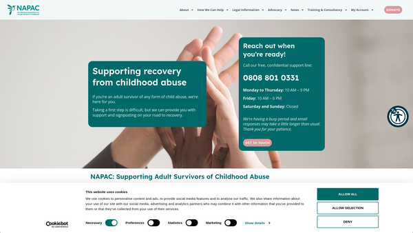 Screenshot of the National Association For People Abused In Childhood website