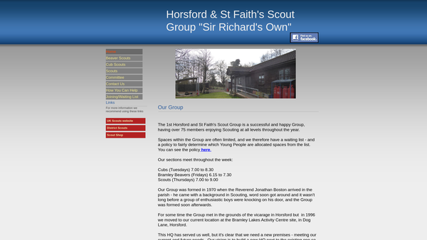 Screenshot of the 1st Horsford And St Faiths Scout Group website