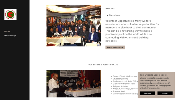 Screenshot of the Bangladesh Welfare Association Of Enfield website