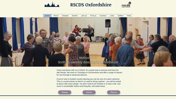 Screenshot of the The Royal Scottish Country Dance Society, Oxfordshire Branch website