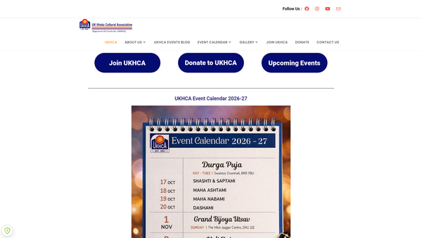 Screenshot of the United Kingdom Hindu Cultural Association website
