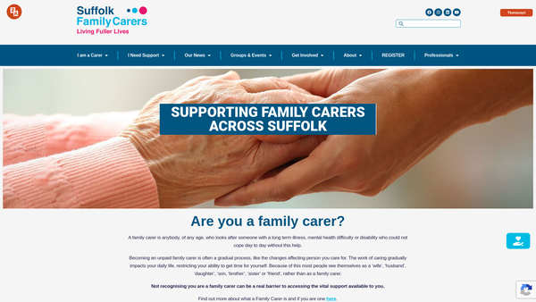 Screenshot of the Suffolk Family Carers website