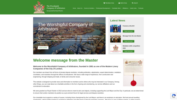 Screenshot of the The Charity Of The Worshipful Company Of Arbitrators website