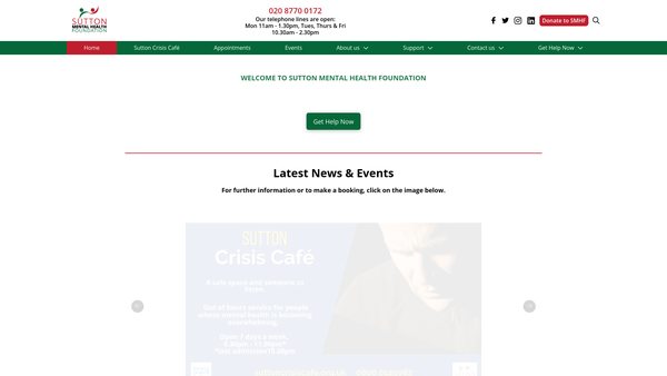 Screenshot of the Sutton Mental Health Foundation Charity Company website