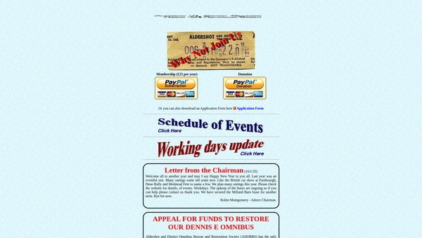 Screenshot of the The Aldershot And District Omnibus Rescue And Restoration Society website