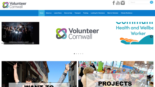Screenshot of the Volunteer Cornwall website